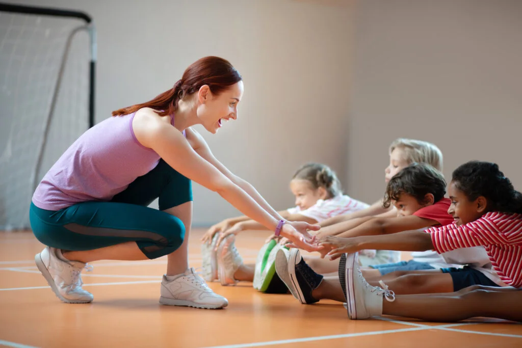 Students participating in a small-sided game during physical education class